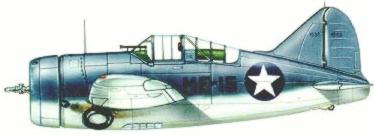 F2A-3 "Буффало" 221-й эскадрильи морской пехоты, 1942, о.Мидуэй.
На этом самолете капитан Уильям Хамберт сбил японский истребитель A6M2 "Зеро".