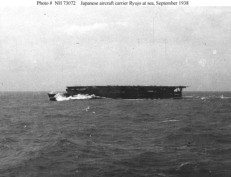 Japanese aircraft carrier "Ryujo" at sea, September 1938