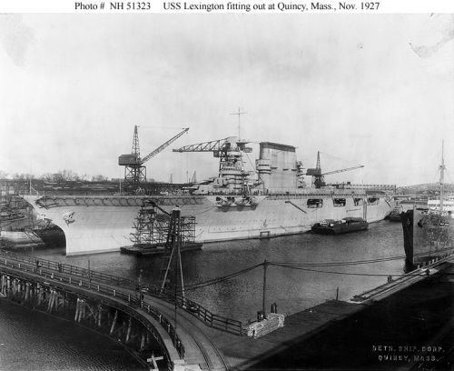 USS "Lexington" (CV-2) in the final states of fitting out, at the Bethlehem Steel Company 
shipyard, Quincy, Massachusetts, in November 1927