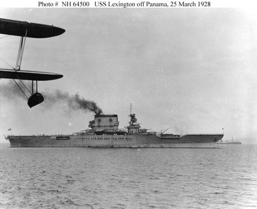 USS "Lexington" (CV-2) off Panama City, Panama, 25 March 1928, during her shakedown period