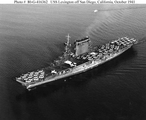 USS "Lexington" (CV-2) leaving San Diego, California, 14 October 1941