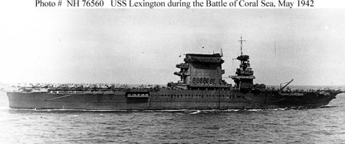 USS "Lexington" (CV-2) underway during the Battle of Coral Sea, 8 May 1942